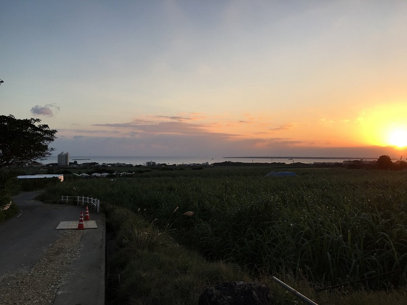約2400坪の広大な土地からみる夕焼け